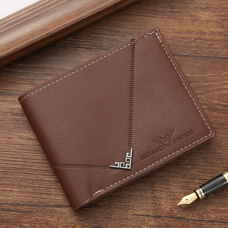 Mens Wallet Short Money Clip Fashion MultiCard Wallet Cross Splicing Leather Litchi Pattern Young M 5