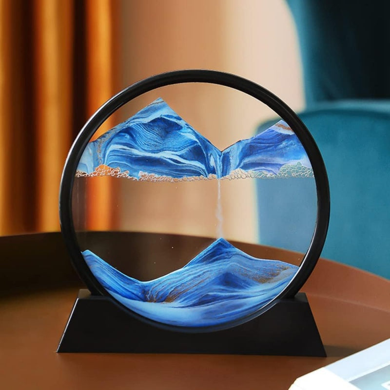 Deep Sea Sandscape Hourglass Moving Sand Art, Round Glass Craft Painting, Home Office Decor for Relaxation