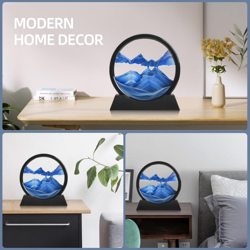 Deep Sea Sandscape Hourglass Moving Sand Art Round Glass Craft Painting Home Office Decor For Relax 7