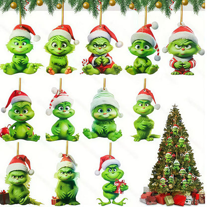 Green Grinch Christmas Tree Decoration, Creative Cartoon Pendants, Perfect for Holiday Home Parties and Birthday