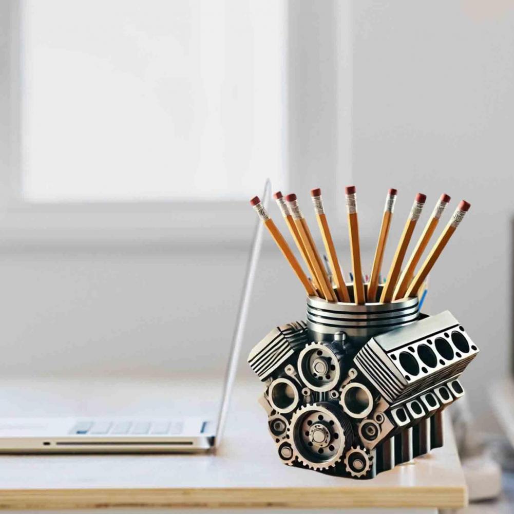 Creative V8 Car Engine Pen Holder Office Stationery Organizer Car Themed Desk Decor Gift For Home 1