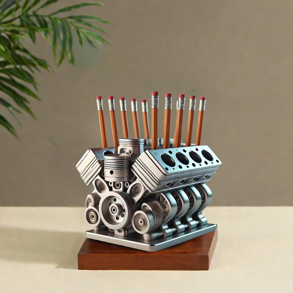 Creative V8 Car Engine Pen Holder Office Stationery Organizer Car Themed Desk Decor Gift For Home 2