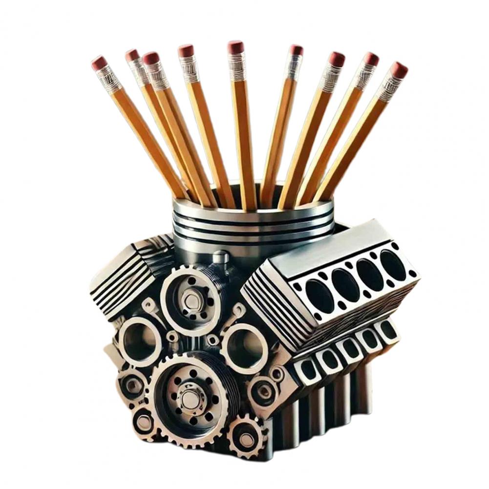 Creative V8 Car Engine Pen Holder Office Stationery Organizer Car Themed Desk Decor Gift For Home 5