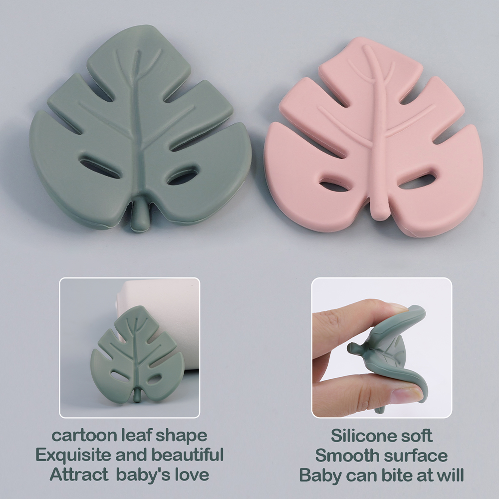 Food Grade Silicone Teether Baby Cartoon Leaf Shape Infant Teething Rattle Toy For Newborn Care 4