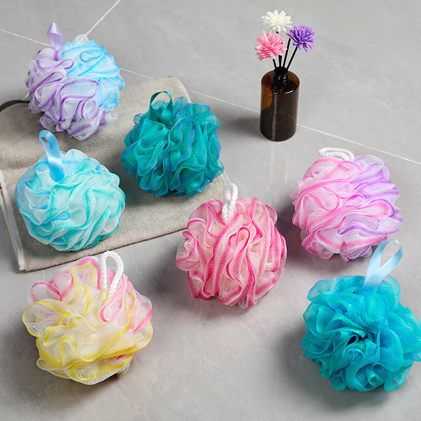Exfoliating Bath Sponge Set, Soft Mesh Bath Loofah Shower Sponge Balls, Bathroom Supplies for Women Men, Gentle Body