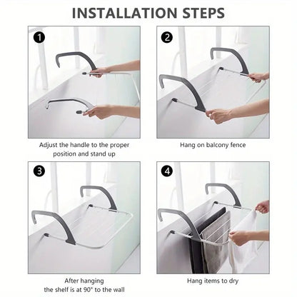 Clothes Hanger for Storage, Foldable Balcony Hanging Socks and Shoes Hanger, Multi Use Towel Hanger