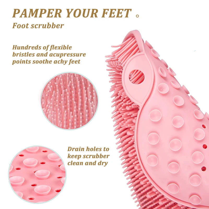 Silicone Rub Back Brush NonSlip Bath Scrubber Foot Exfoliating Massage Pad With Sucker 2
