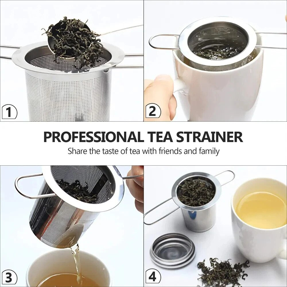 Reusable Stainless Steel Tea Infuser Set with Lid, Spice Filter for Teapots, Mugs, Loose Leaf Tea