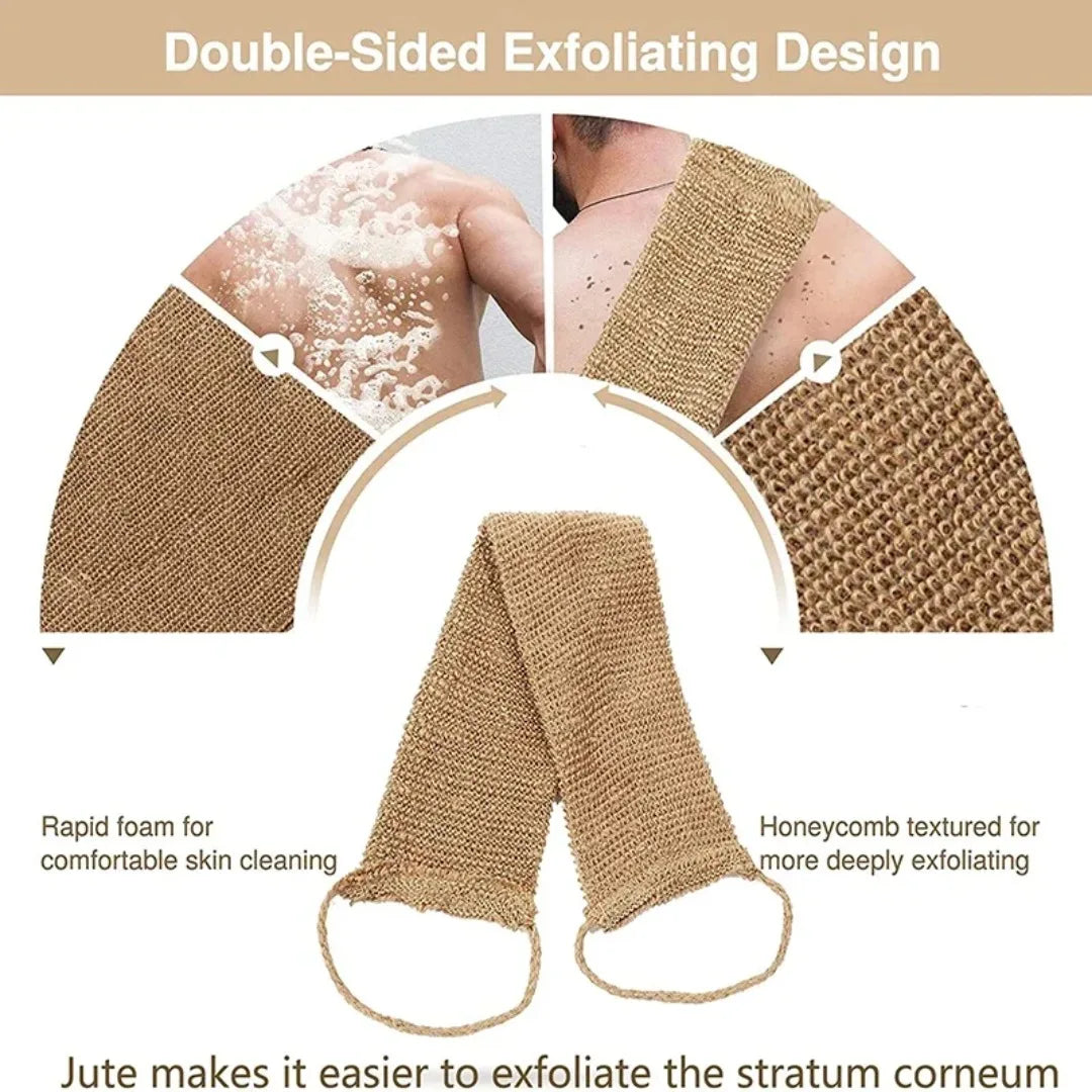 Back Scrubber Bath Towel, Jute Exfoliating Loofah, Body Cleaning Kit with Gloves for Shower, Bath Supplies