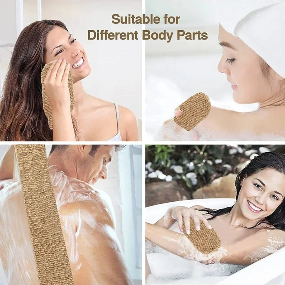 Back Scrubber Bath Towel, Jute Exfoliating Loofah, Body Cleaning Kit with Gloves for Shower, Bath Supplies