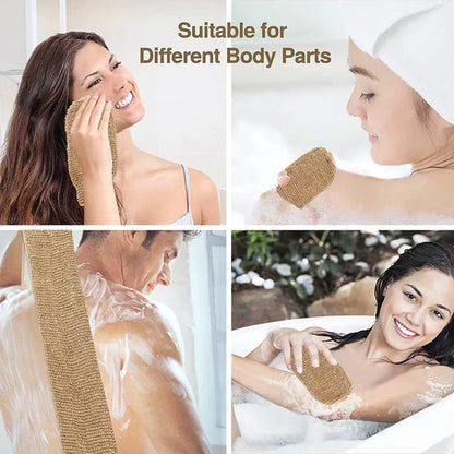 Back Scrubber Bath Towel, Jute Exfoliating Loofah, Body Cleaning Kit with Gloves for Shower, Bath Supplies