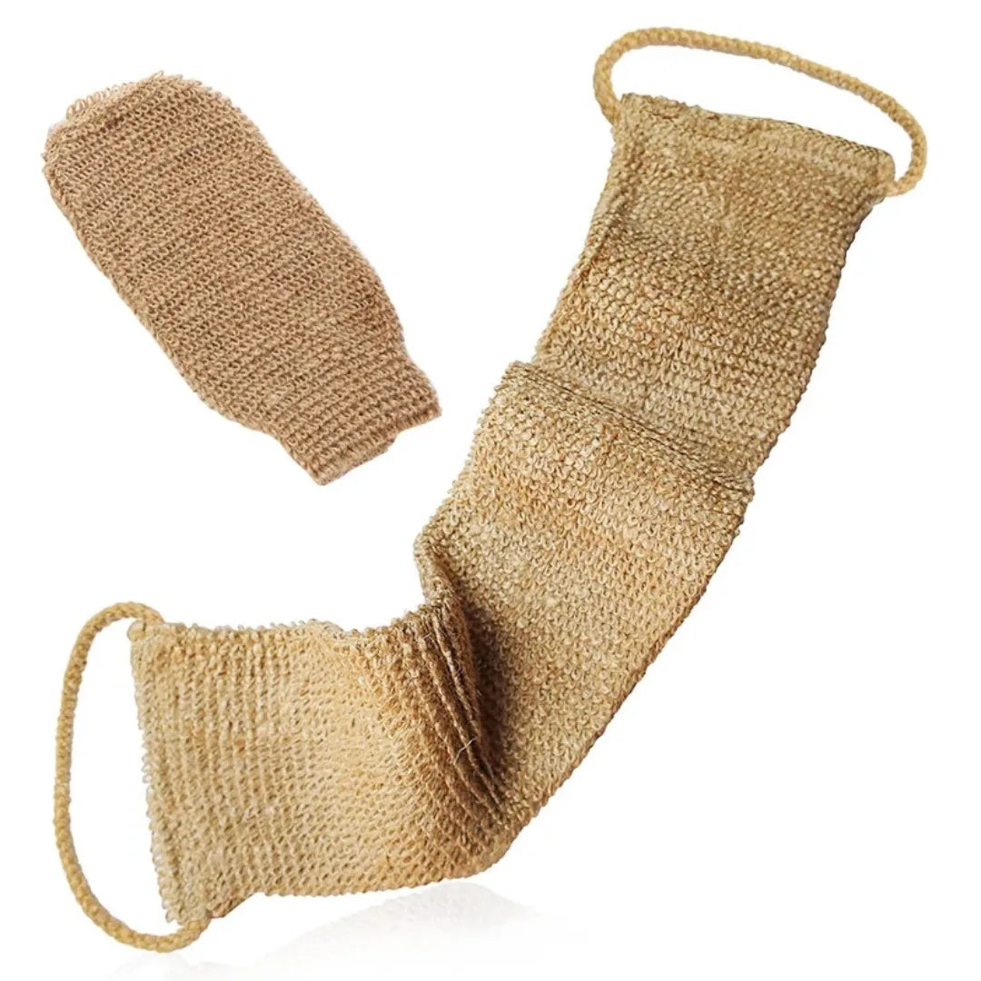 Back Scrubber Bath Towel, Jute Exfoliating Loofah, Body Cleaning Kit with Gloves for Shower, Bath Supplies