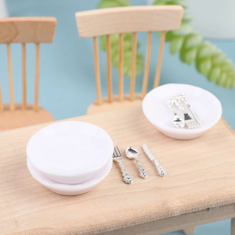 1 12 Dollhouse Miniature Plate Knife Fork Spoon Set Tableware Decor 3