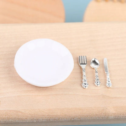 1 12 Dollhouse Miniature Plate Knife Fork Spoon Set Tableware Decor 5