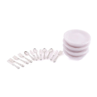 1 12 Dollhouse Miniature Plate Knife Fork Spoon Set Tableware Decor 7