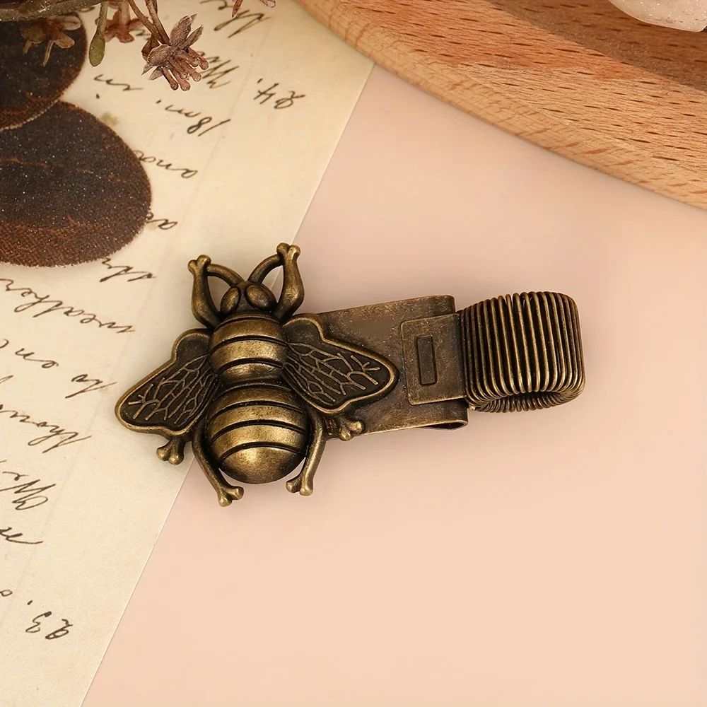 Vintage InsectThemed Metal Spring Pen Clip  Gold Bee  Cicada Notebook Holder 4