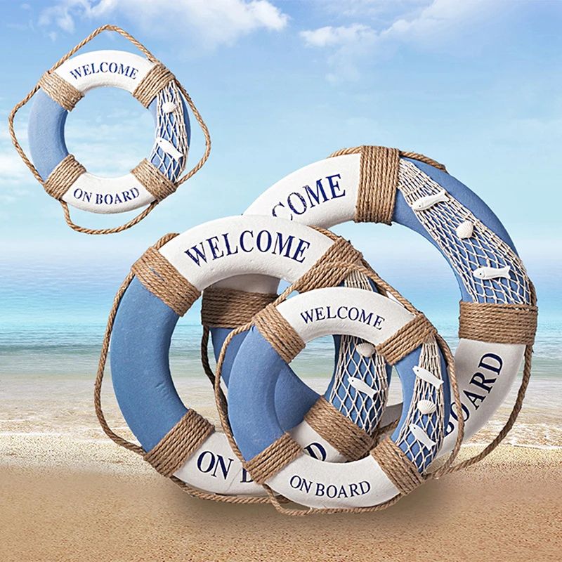 Mediterranean Navy Life Buoy Wall Hanging Nautical Home Decoration