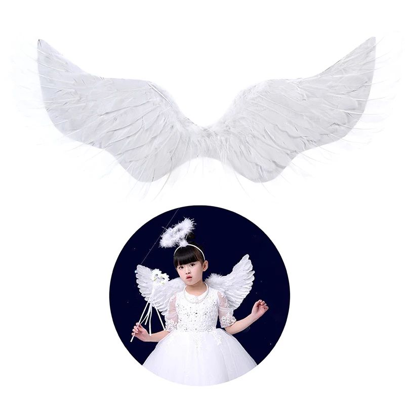 White Angel Feather Wings with Elastic Straps for Kids Party and Cosplay