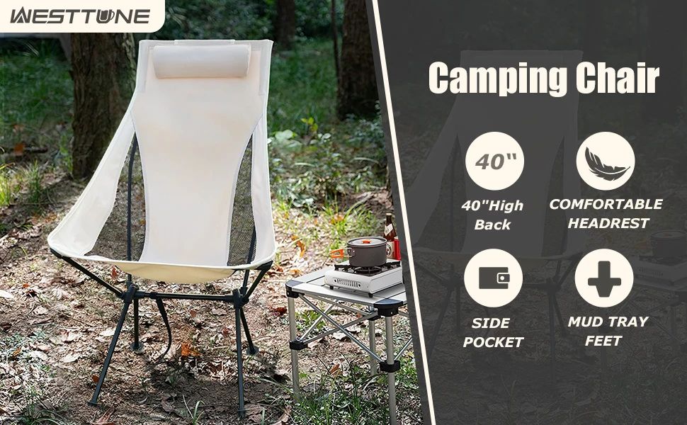 Westtune Portable Folding Camping Chair With Headrest Lightweight Outdoor Chair 6