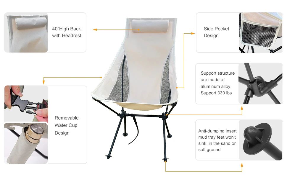 Westtune Portable Folding Camping Chair With Headrest Lightweight Outdoor Chair 8