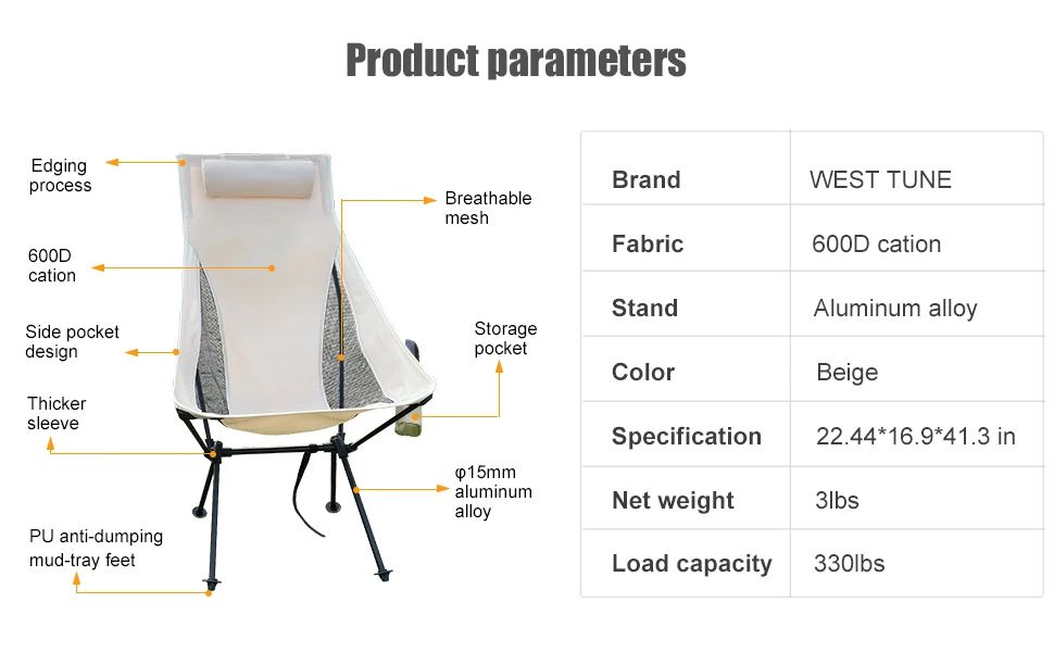 Westtune Portable Folding Camping Chair With Headrest Lightweight Outdoor Chair 9