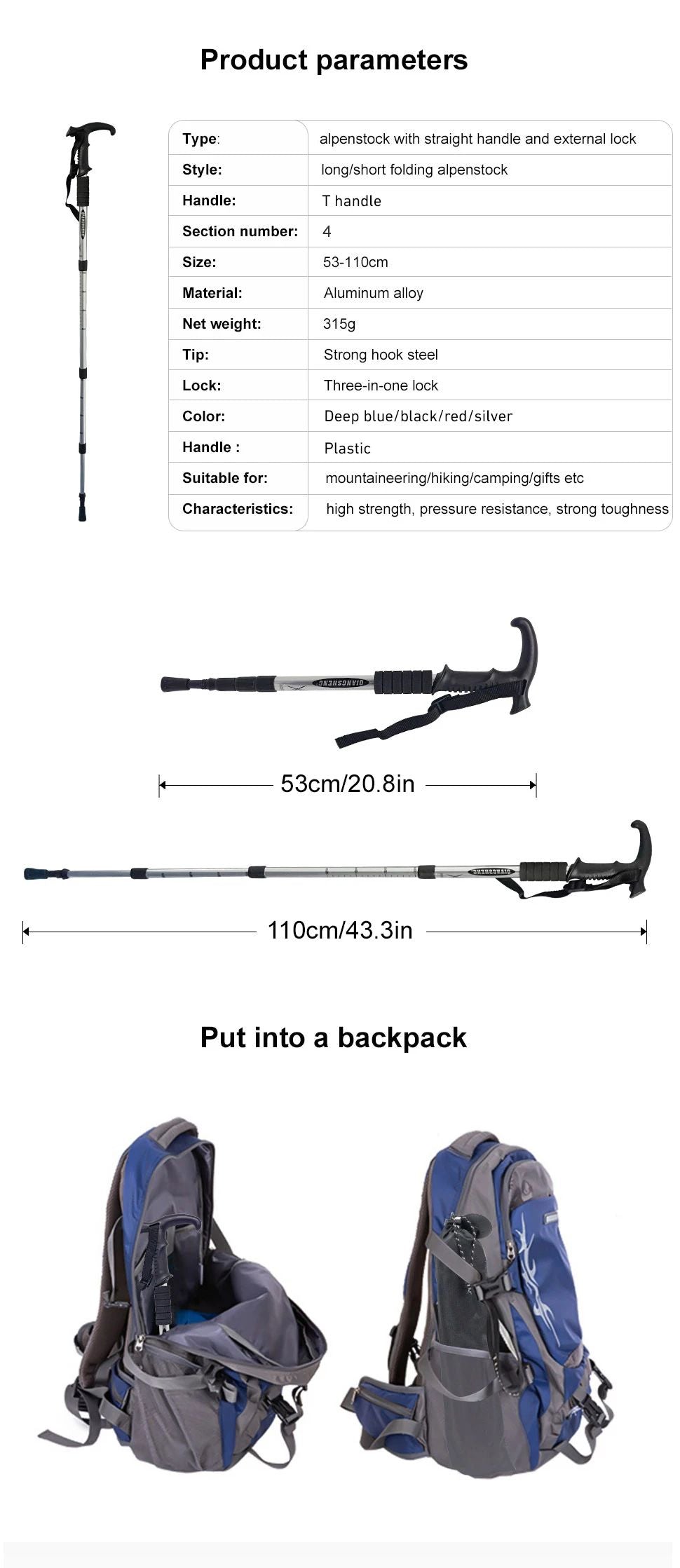 4Section Portable Folding Trekking Pole Lightweight Hiking Walking Stick 6