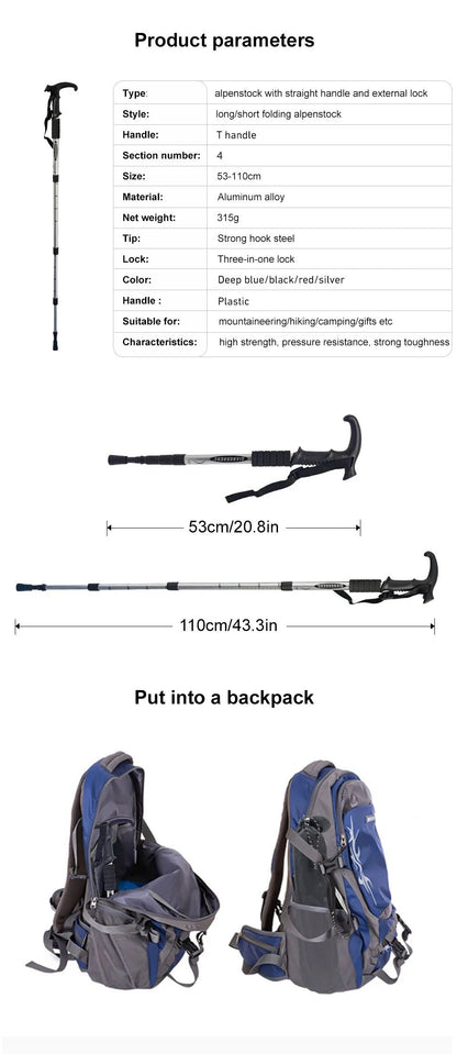 4Section Portable Folding Trekking Pole Lightweight Hiking Walking Stick 6