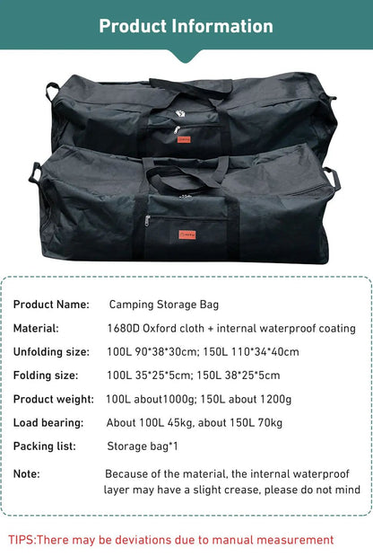 Westtune 100L Camping Tools Storage Bag Folding Large Capacity Travel Gear Organizer 7