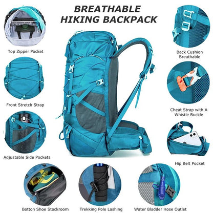 WESTTUNE 50L Hiking Backpack With Rain Cover Multifunctional Outdoor Rucksack 3