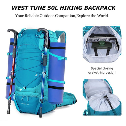 WESTTUNE 50L Hiking Backpack With Rain Cover Multifunctional Outdoor Rucksack 4