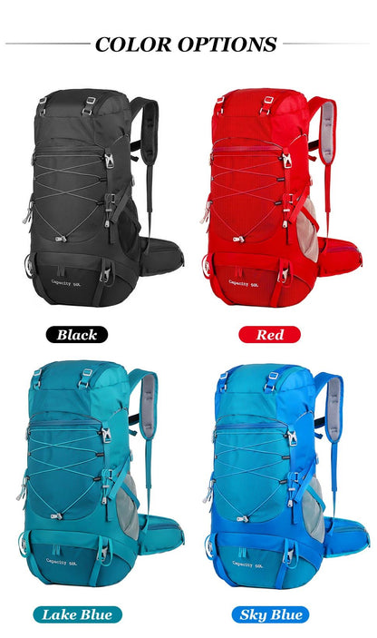 WESTTUNE 50L Hiking Backpack With Rain Cover Multifunctional Outdoor Rucksack 6