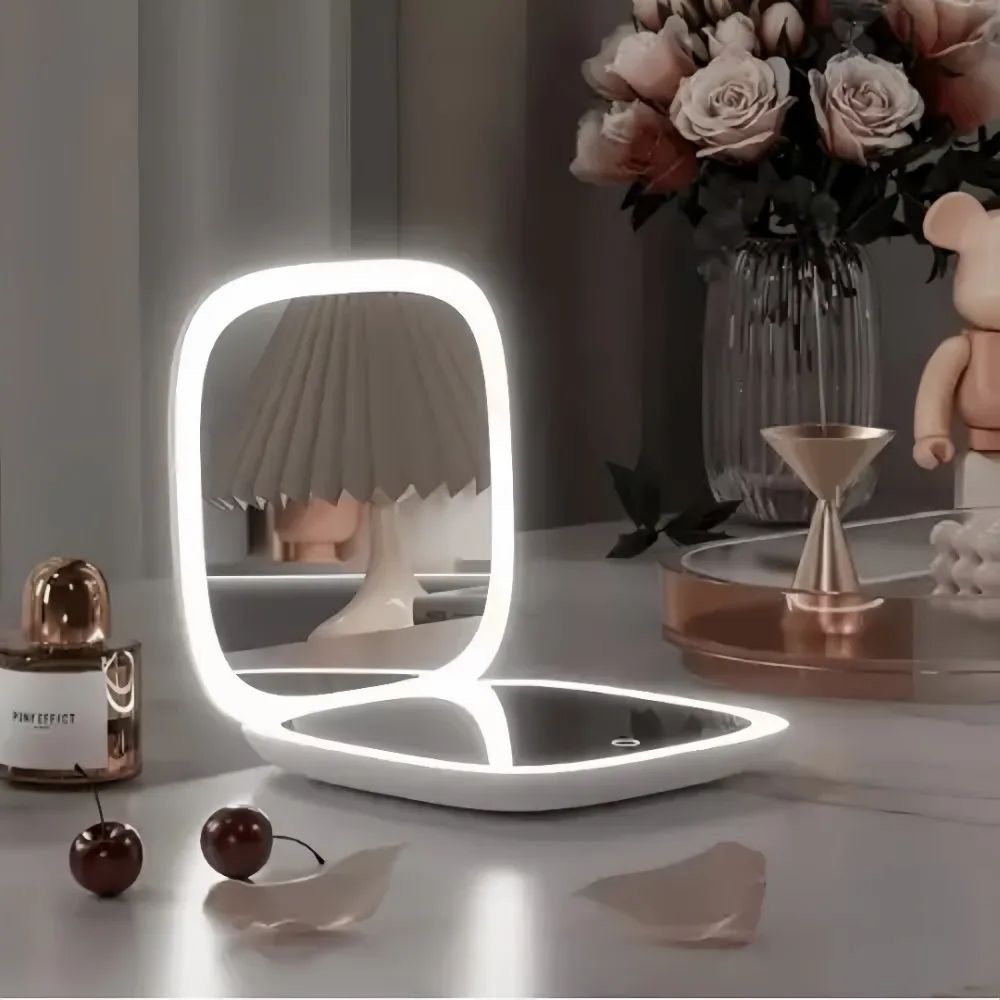 Portable LED Makeup Mirror  DoubleSided Adjustable Color 3x Magnification USB Charging 2