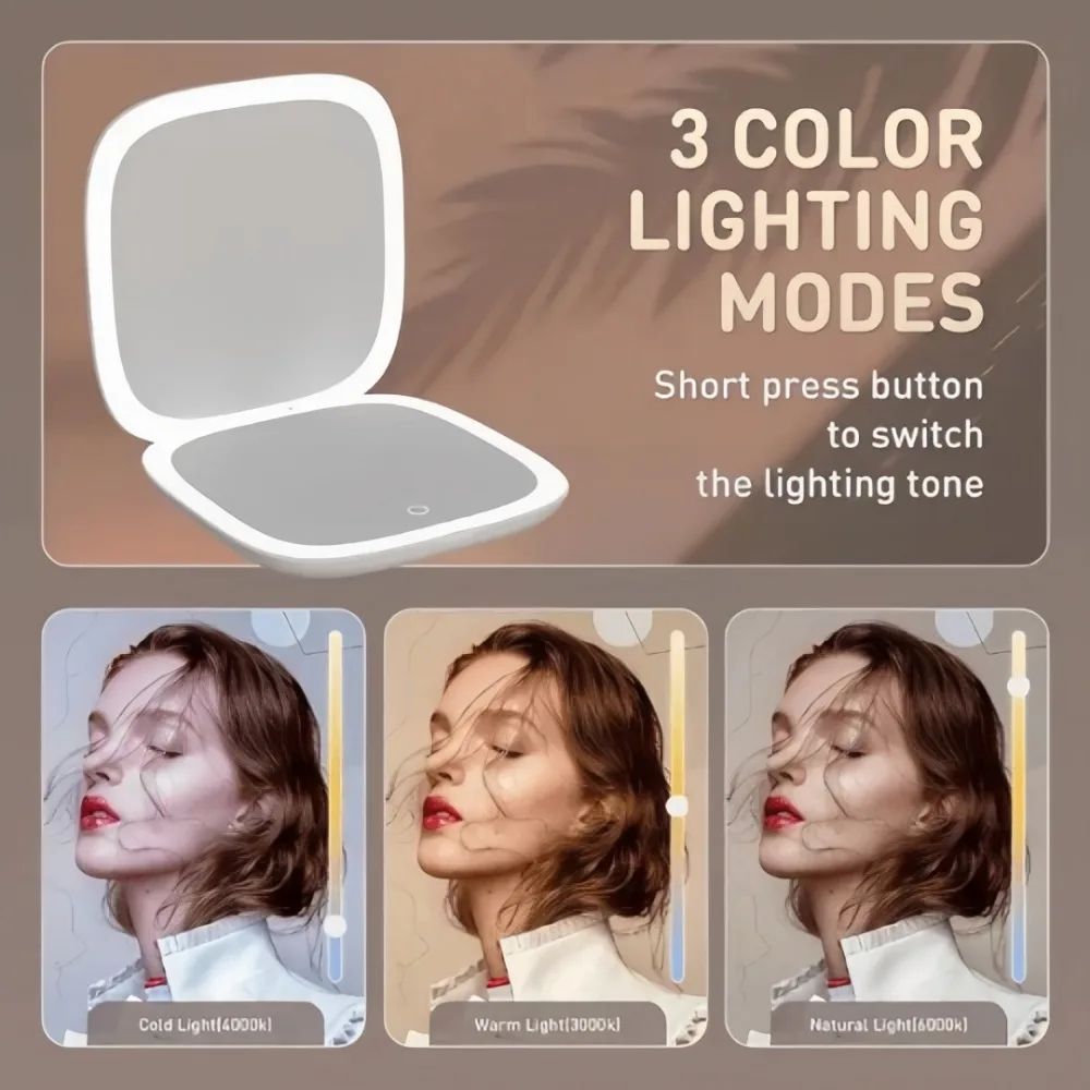 Portable LED Makeup Mirror  DoubleSided Adjustable Color 3x Magnification USB Charging 5