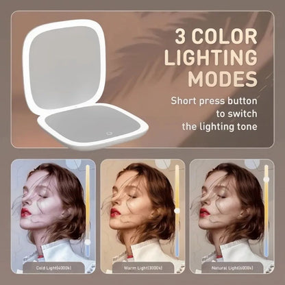 Portable LED Makeup Mirror  DoubleSided Adjustable Color 3x Magnification USB Charging 5