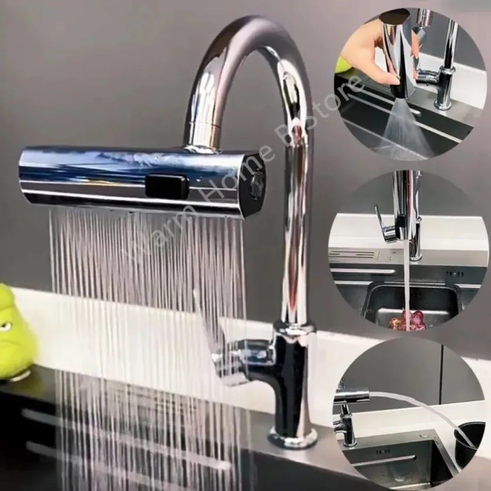 SmartFlow 360 Universal Kitchen Faucet Nozzle  Waterfall  SplashProof Rotating Tap Adapter 2