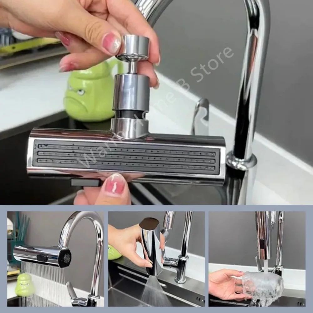 SmartFlow 360 Universal Kitchen Faucet Nozzle  Waterfall  SplashProof Rotating Tap Adapter 4