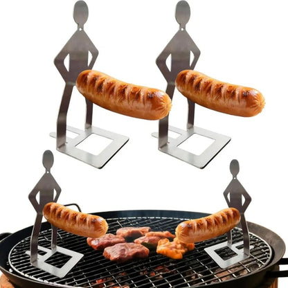 Humanoid Stainless Steel BBQ Sausage Holder – Funny Outdoor Grilling Tool & Portable Sausage Rack