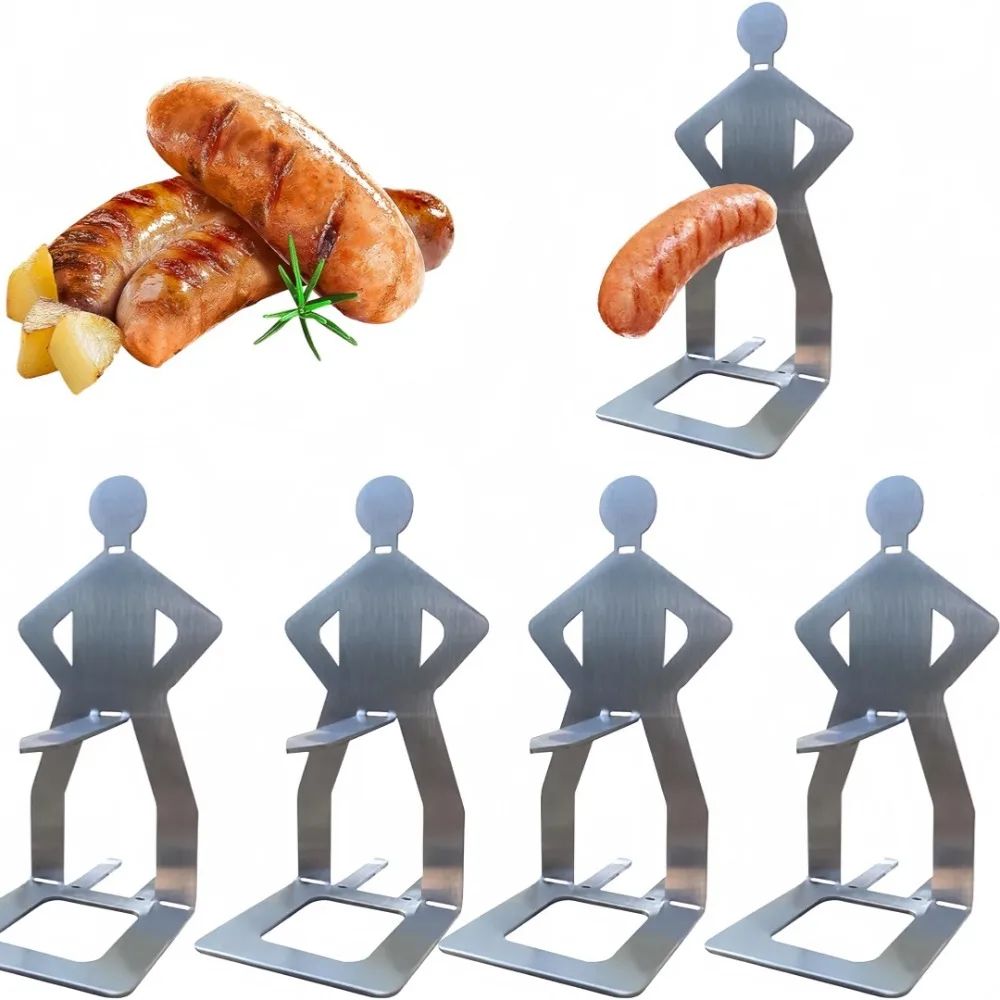 Humanoid Stainless Steel BBQ Sausage Holder  Funny Outdoor Grilling Tool  Portable Sausage Rack 1