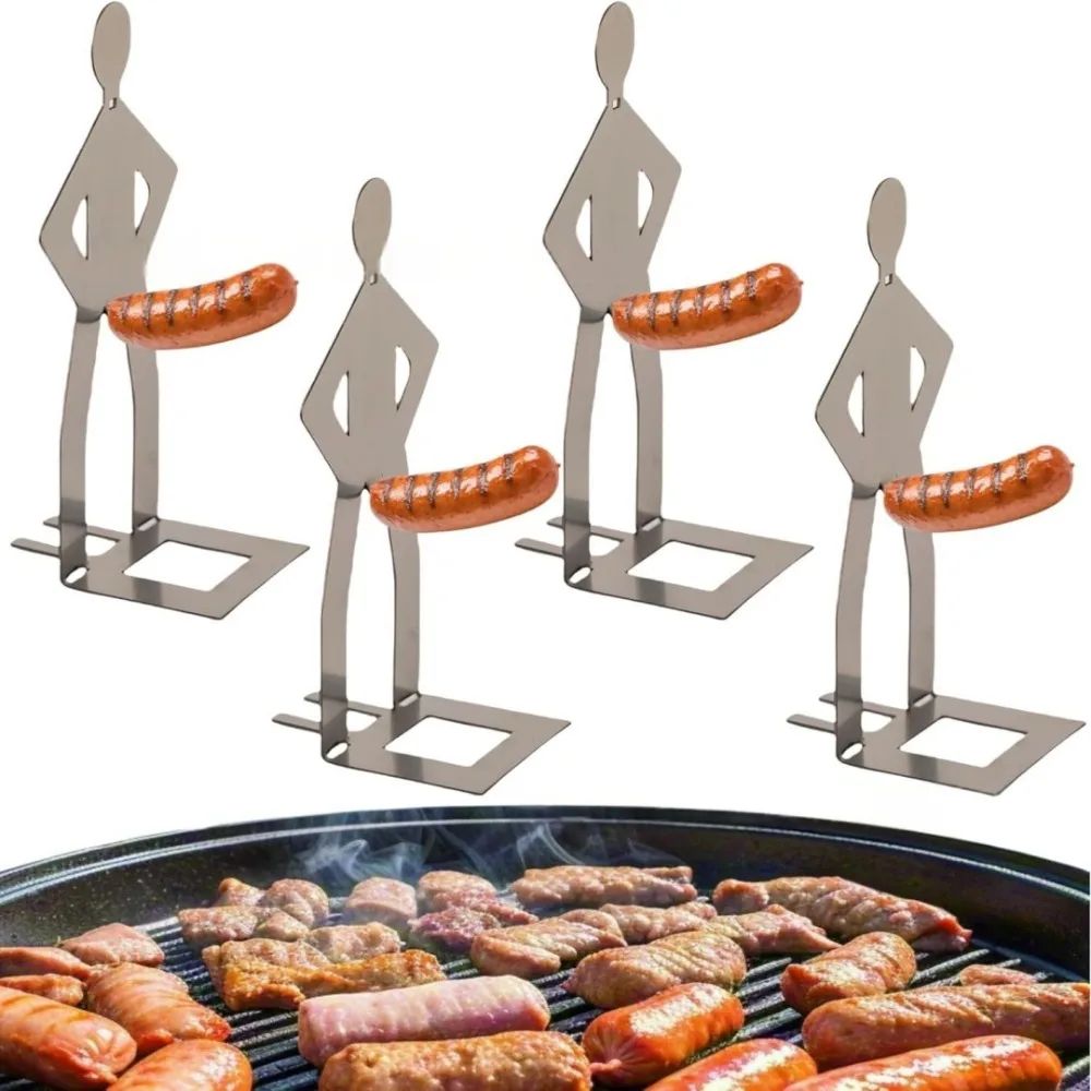 Humanoid Stainless Steel BBQ Sausage Holder  Funny Outdoor Grilling Tool  Portable Sausage Rack 2