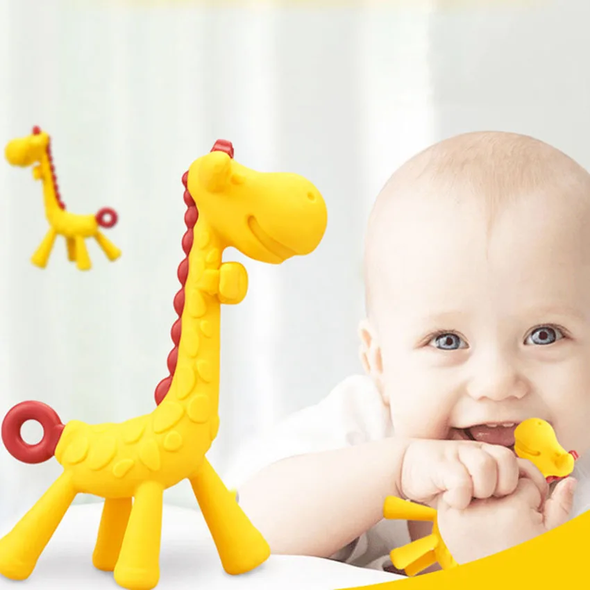 BPA Free Silicone Baby Ring Teether, Giraffe Cartoon Teething Charms
