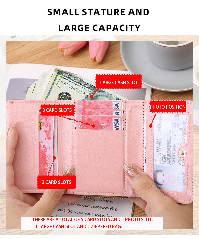 Versatile Womens Short Embroidered Love Wallet Zipper Buckle Large Capacity Card Bag Fashionable An 3