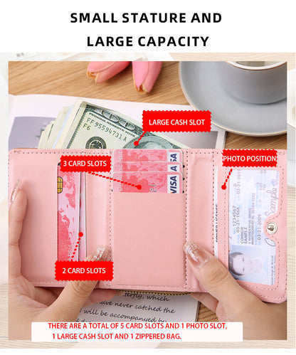 Versatile Womens Short Embroidered Love Wallet Zipper Buckle Large Capacity Card Bag Fashionable An 3