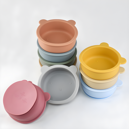 Silicone Children Learning to Eat Rice Bowl, Baby Silicone Complementary Food Bowl, Baby Snail Suction Cup Bowl