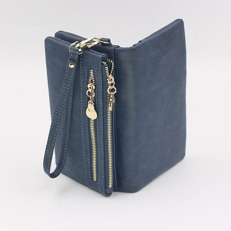 MultiPocket Womens Leather Wallet Double Zipper Clutch Phone Coin Card Holder Wristlet 6