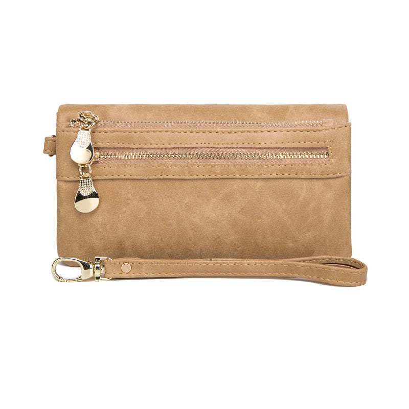 MultiPocket Womens Leather Wallet Double Zipper Clutch Phone Coin Card Holder Wristlet 2