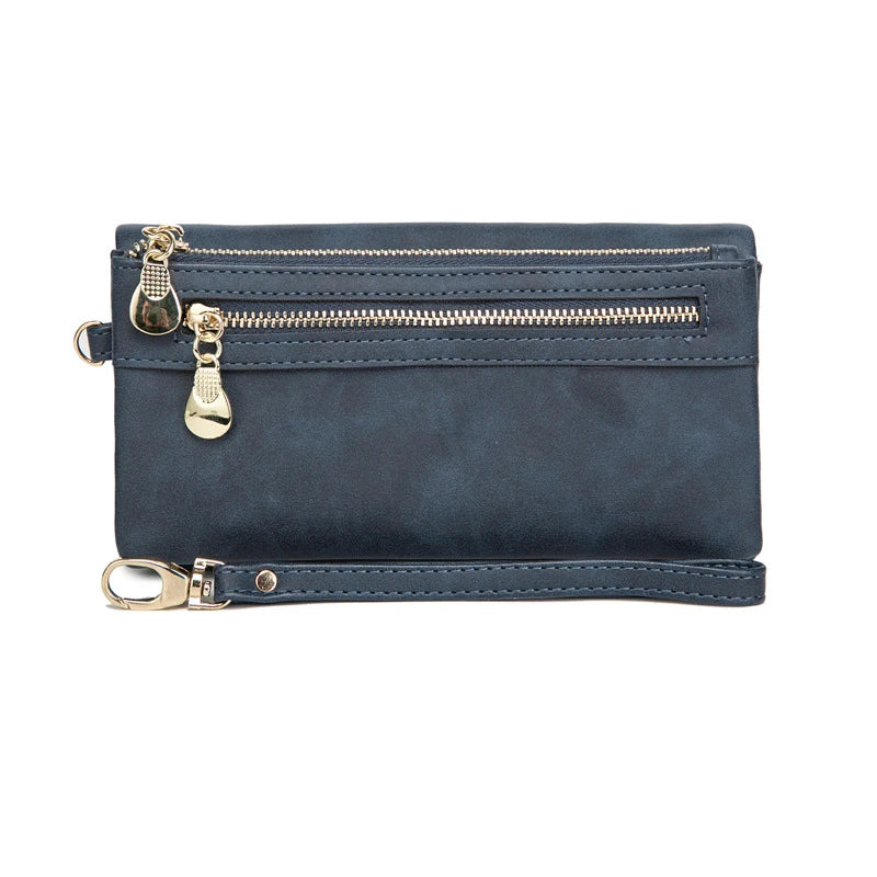 MultiPocket Womens Leather Wallet Double Zipper Clutch Phone Coin Card Holder Wristlet 1