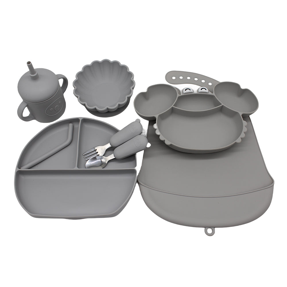 Autonomous Feeding Bowl Baby Meal Bibs Crab Compartment Tray 4