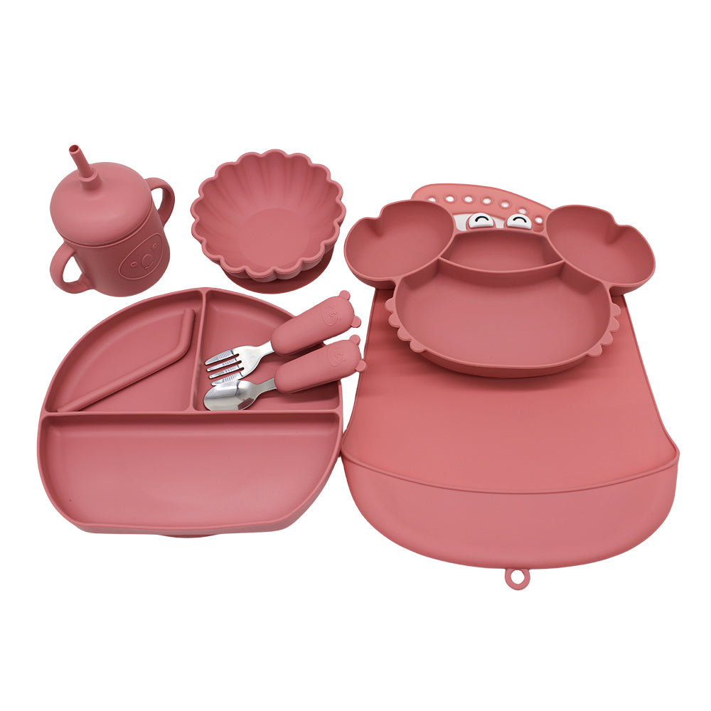 Autonomous Feeding Bowl Baby Meal Bibs Crab Compartment Tray 5