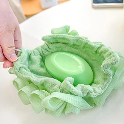Loofah Bath Ball Towel With Drawstring, Soft Exfoliating Mesh Shower Sponge for Body Skin Care