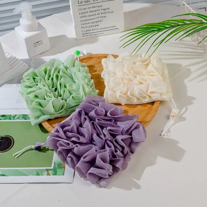 Loofah Bath Ball Towel With Drawstring, Soft Exfoliating Mesh Shower Sponge for Body Skin Care